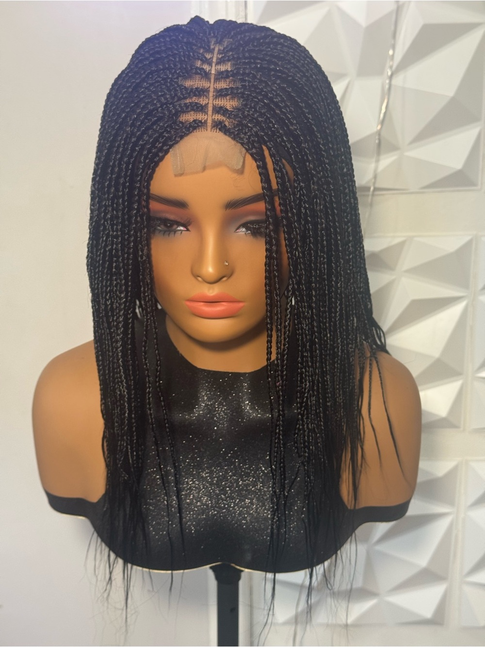 Handmade Black Braided Wig | 14 Inch Feathered Short Braids, Glueless 2x6 Lace